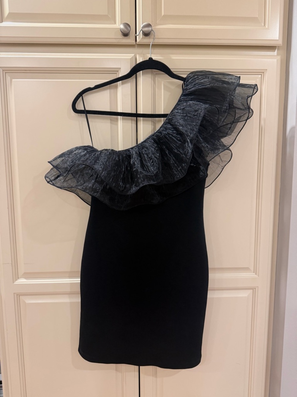 Zara Black One-Shoulder Ruffle Mini Dress
